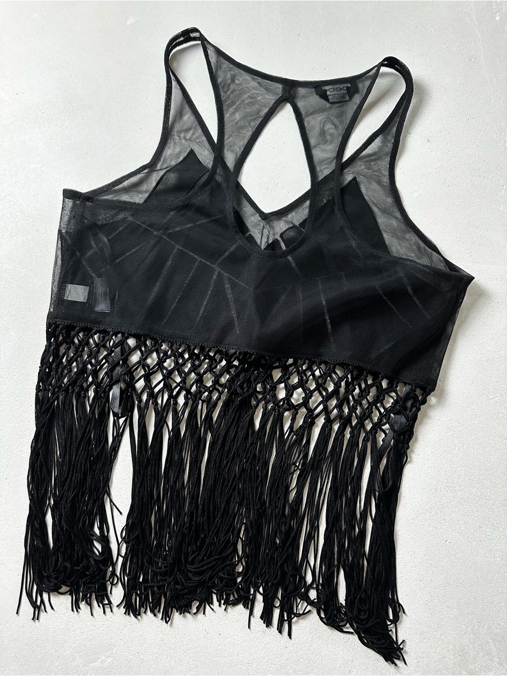 Authentic bebe Black Mesh Fringe Crop Top - Picture 2 of 6